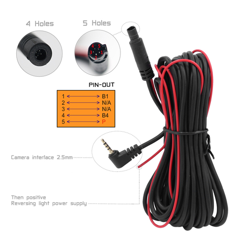 5pin jack de 2,5mm tipo RCA para coche vista trasera de marcha atrás de coche cámara de aparcamiento Cable de vídeo retrovisor con Video gatillo coche accesorios de alambre ► Foto 1/2