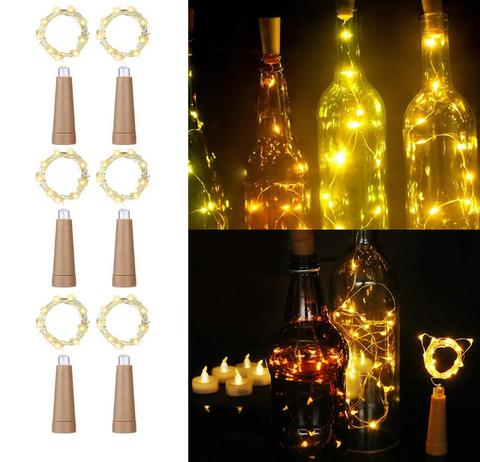 Luces LED para botella de vino, cadena de alambre de cobre con forma de corcho de 1M y 2M, para interiores y exteriores, bodas, fiestas, vacaciones de Navidad ► Foto 1/6