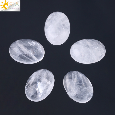 CSJA 1pc de piedra de Gema Natural blanco cabujón de cristal claro Oval taxi cuentas sin agujero de perforación para fabricación de joyería DIY colgante anillo F812 ► Foto 1/6