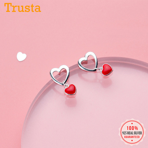 Trusta 100%, 925 mujeres de plata esterlina de joyería de moda pequeño 9mmX16mm hueco corazón rojo pendientes para hija chicas DS577 ► Foto 1/4