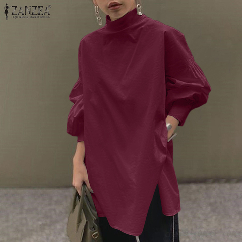 ZANZEA moda botones elegantes abajo de camisas de las mujeres de la primavera blusa Casual de manga larga túnica Tops trabajo Blusas Femininas 7 ► Foto 1/6