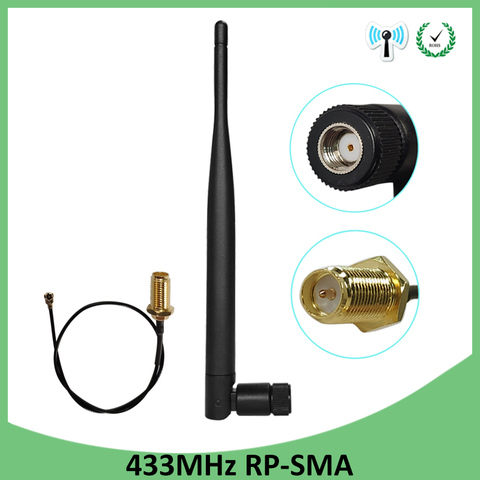 2 piezas 433 Mhz antena 5dbi RP-SMA conector de antena de 433 mhz direccional antenne Para lora lorawan 433 m + 21 cm SMA macho Cable Pigtail ► Foto 1/6
