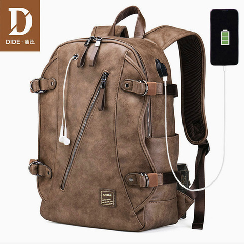 DIDE USB Anti robo mochila escolar de cuero para adolescente hombre impermeable mochila para portátil de viaje hombres mochilas escolares ► Foto 1/6