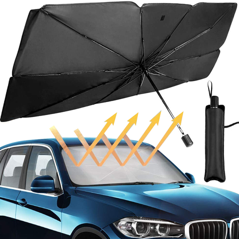 Parasol plegable para parabrisas de coche, quitasol de vehículo con protección para rayos UV, aislamiento térmico para ventana delantera interior, de 125 y 145cm ► Foto 1/6