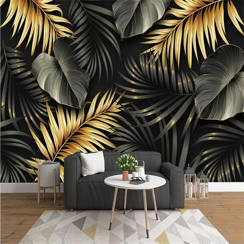 De 3D papel pintado Mural nórdicos pintado a mano hoja de la planta Tropical línea habitación dormitorio Fondo pared decorativa pintura W ► Foto 1/3