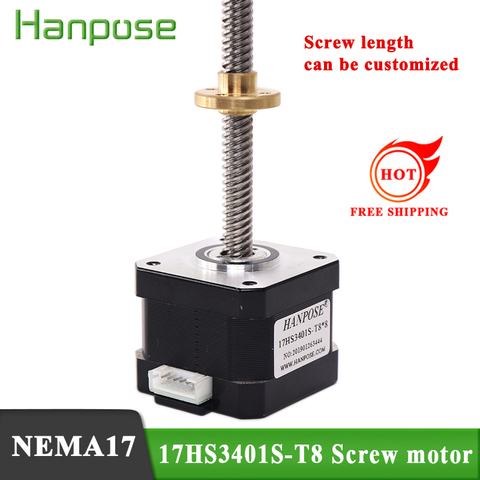 Envío Gratis Nema17 17HS3401S-T8*8 varilla lineal paso Motor1.3A 300mm Z-Motor Trapezoidal de plomo tornillo para 3D impresora ► Foto 1/6