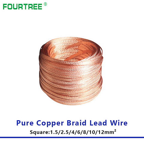 Cable de plomo trenzado de cobre puro de 1 metro, Cable de tierra desnuda de alta flexibilidad, cinta conductora plana de 1.5mm2-12 mm2 ► Foto 1/6