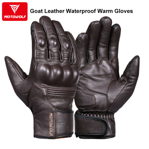 Guantes de cuero auténtico para motocicleta, resistentes al viento, para invierno, cálidos, transpirables, táctiles, para Moto, protección de Palma ► Foto 1/6