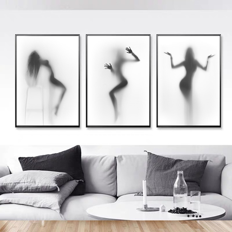 Cuadro sobre lienzo para pared abstracto blanco y negro para mujer, imágenes de belleza para mujer, ducha de chica desnuda, carteles nórdicos oscuros e impresiones decorativas ► Foto 1/6