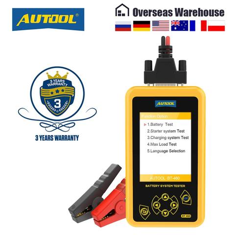 AUTOOL BT460 de batería de coche de 12 V 24 V de automóviles de servicio pesado prueba de batería analizador Multi-idiomas vehículo celular pruebas de herramientas de reparación de ► Foto 1/6