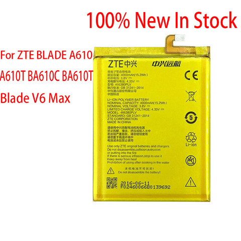 Batería Original de 100% para ZTE BLADE A610, A610C, A610T, BA610C, BA610C, BA610T, 4000mAh ► Foto 1/6