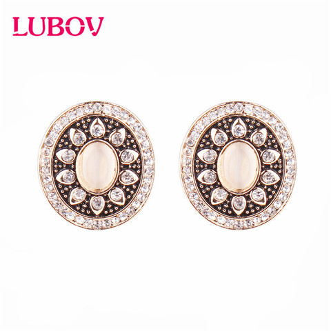 LUBOV-pendientes de tuerca de circón Natural para mujer, joyería para fiesta y boda, óvalo, Anti-oro, Micro cera incrustada, aniversario ► Foto 1/6