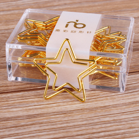 12 unids/caja Kawaii estrella de cinco puntas Clip de papel marcalibros de Metal dorado Memo Clip papelería oficina Clip ► Foto 1/6