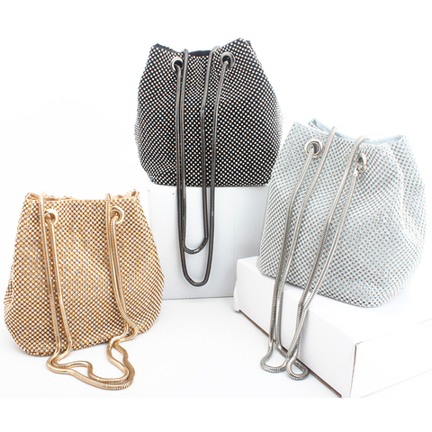 SEKUSA-Bolso de mano de noche de lujo para mujer, bandolera de hombro, bolsas con diamantes, bolsa pequeña de satén para fiesta de boda ► Foto 1/6