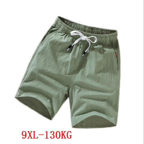 Pantalones cortos de lino y algodón para hombre, shorts de estilo chino, de talla grande, 7XL, 8XL, 9XL, informales, elásticos, verde, gris, 48 ► Foto 1/6