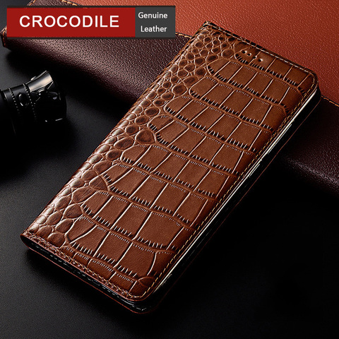 Funda de piel auténtica de cocodrilo para iPhone, funda de teléfono de lujo con tapa de 5 5s SE, para iPhone 12 mini 12 11 Pro Max 6 6s 7 8 Plus X XR XS Max ► Foto 1/6