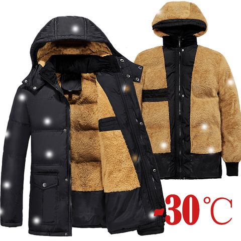 Parka gruesa de invierno para hombre, abrigo de talla grande, forro de piel, cálida, con bolsillos grandes, para nieve, prendas de vestir, deporte, 5XL ► Foto 1/6