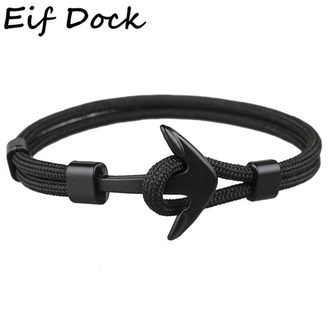 Pulseras de ancla de Color negro para hombre, cadena de cuerda de supervivencia, Paracord, envoltura de Metal, ganchos deportivos, moda novedosa, envío directo ► Foto 1/6