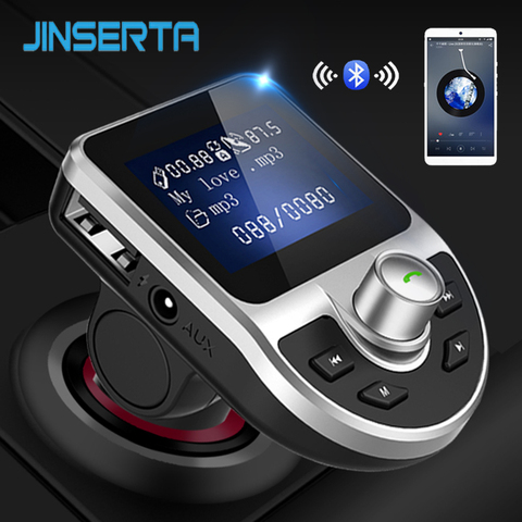 JINSERTA-modulador de transmisor FM con Bluetooth de coche con manos libres, entrada/salida AUX, reproductor de música 3.1A, Cargador USB Dual con TF/U Disk Play ► Foto 1/6