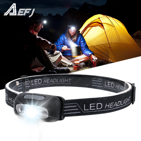 Linterna de cabeza LED con sensor de movimiento, minifaro, lámpara con USB, recargable, para camping ► Foto 1/6