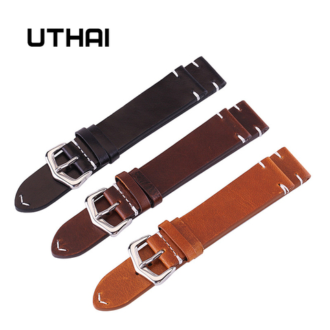 UTHAI Z13 18mm 20mm 22mm 24mm alta gama Retro 100% piel de becerro reloj Correa correa con correas de cuero genuino envío gratis ► Foto 1/5