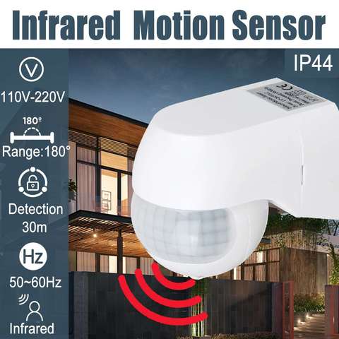 Sensor de movimiento PIR infrarrojo sensible, Detector de alarma inalámbrico ajustable de 180 grados, 110V-220V, retardo de tiempo para seguridad del hogar y al aire libre ► Foto 1/6