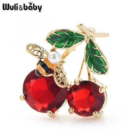 Wuli & baby-broches de cereza de cristal rojo para mujer, broche clásico esmaltado de frutas, informal, para bodas, oficina, regalos ► Foto 1/5