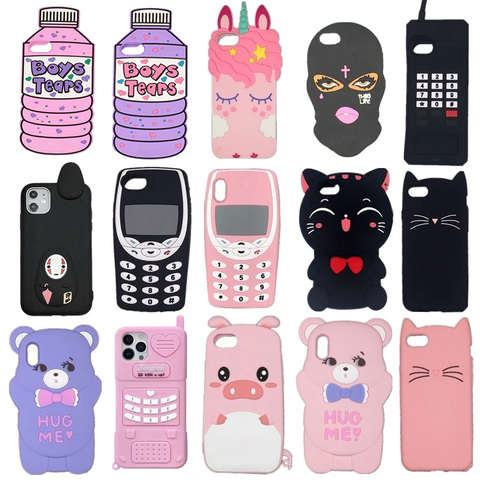 Funda de teléfono de silicona blanda con dibujos animados en 3D para iPhone, botella de agua, gato, cerdo, pastilla, para iPhone 12 11 Pro Max X XR XS Max SE 2022 7 8 Plus ► Foto 1/6