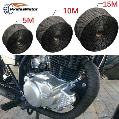 Cinta térmica de escape para motocicleta, cabezal de envoltura de calor múltiple, rollo de aislamiento resistente con bridas de acero inoxidable, 5cm x 5M/10M/15M ► Foto 1/6