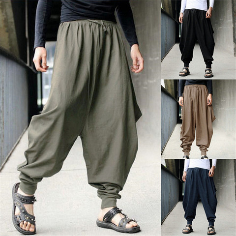 Estilo chino 2022 algodón pantalones de Haroun Casual suelto chino tradicional ropa para hombres Hakama disfraz de Samurai Hip Hop ► Foto 1/6
