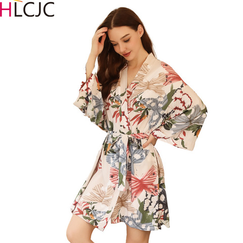 Nueva ropa de dormir de 21 estilos para mujer, bata de noche de primavera fina de algodón y viscosa para mujer, pijama de manga larga con estampado de flores, bata de baño para mujer ► Foto 1/6