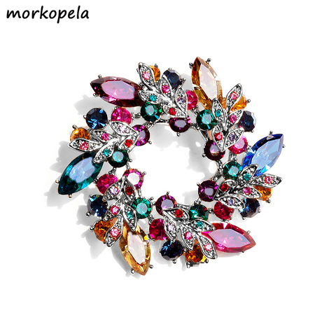 Morkopela-broche de cristal con forma de flor grande para mujer, broche a la moda, broches de diamantes de imitación y alfileres, joyería con Clip para bufanda ► Foto 1/6