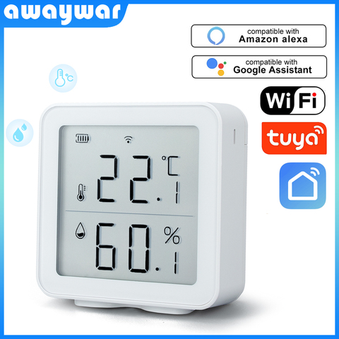 Awaywar-Sensor de temperatura y humedad WIFI para interiores, higrómetro, termómetro, Detector, compatible con Alexa, Google Home, smart life ► Foto 1/6