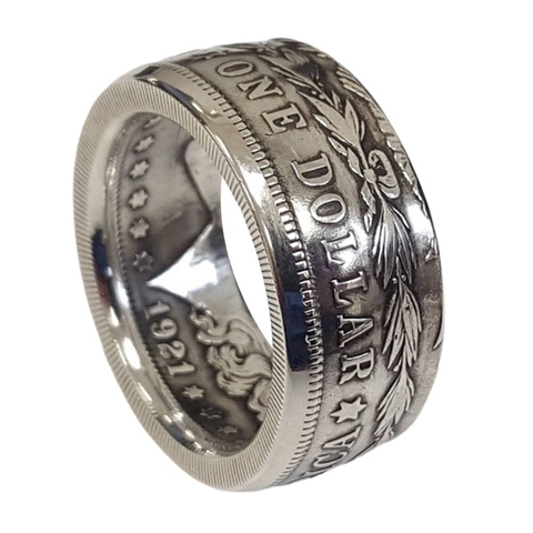 Anillo de moneda de dólares de plata de ley con diseño de moneda para hombre y mujer, sortija de moneda, Estilo Vintage Punk, plateado, hecho a mano ► Foto 1/6