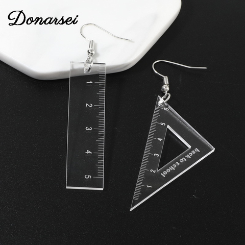 Donarsei-pendientes acrílicos con regla transparente para mujer, joyería divertida con regla triangular creativa ► Foto 1/6