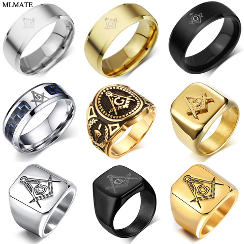 Hombres Punk Retro libre masonería masónica anillo AG plata oro negro Color titanio Acero inoxidable anillos drop shipping ► Foto 1/6