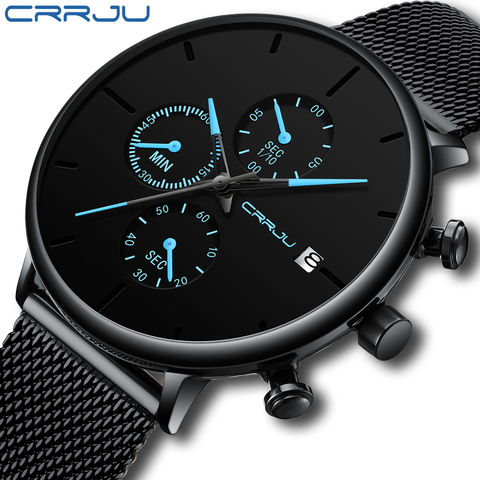 CRRJU de reloj de moda impermeable Slim correa de malla de minimalista muñeca relojes para hombres de cuarzo reloj deportivo reloj Relogio Masculino ► Foto 1/6