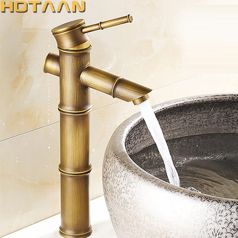 Grifo de lavabo de latón antiguo, estilo bambú, Vintage, acabado bronce, fregadero de cobre, manija única, caliente y Grifo de Agua Fría ► Foto 1/6