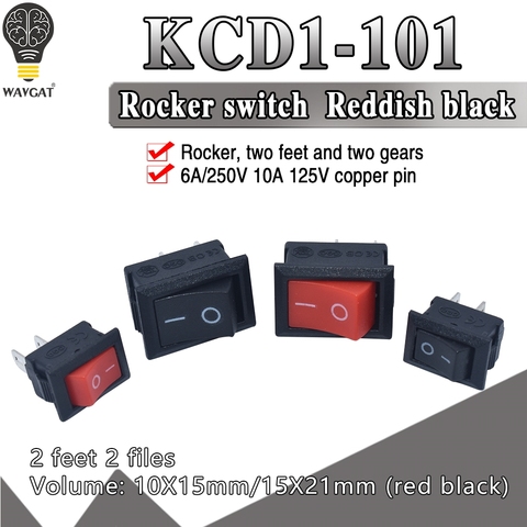 KCD1-interruptor basculante de encendido/apagado, interruptor Mini de 6a 10a, 250V, KCD1-101, 2 pines, 10x15, 21x15MM, negro, rojo y blanco, 5 uds. ► Foto 1/6