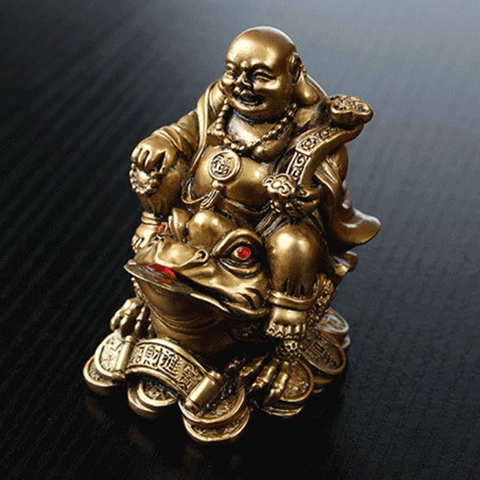 LUCKY Feng Shui ornamento Maitreya Toad estatuilla dinero fortuna y riqueza Rana Dorada china, sapo Home Office decoración de sobremesa ► Foto 1/6