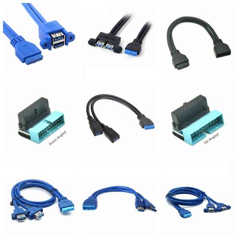 Cable adaptador de extensión de encabezado de 20 pines de placa base USB 3,0, conector doble USB hembra a prolongador hembra, Cable USB3 de 20 pines 50CM ► Foto 1/6