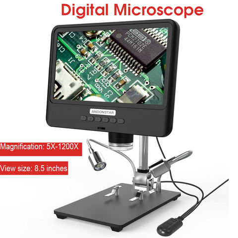 Microscopio Digital 5X-1200X AD208S, 8,5 pulgadas, pantalla LCD, ajustable, 1080P, herramienta de soldadura con dos luces ► Foto 1/6