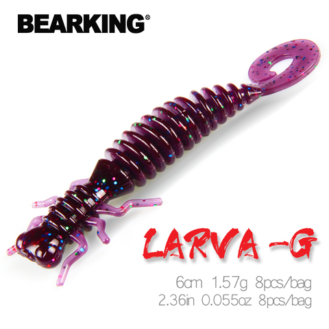 BEARKING-SEÑUELOS blandos Larva de 6cm, 1,57g, 8 Uds., señuelos artificiales de pesca, gusano de silicona, Lucio, pececillo, cebo de natación, cebos de plástico para Jigging ► Foto 1/6