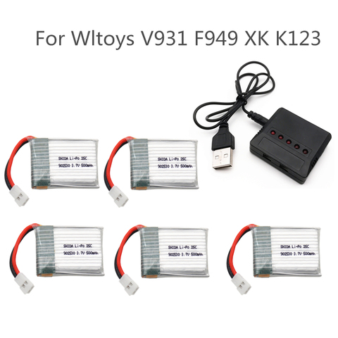 3,7 V 500mAh 25C LiPo batería con cargador de batería para Wltoys V931 F949 XK K123 6Ch RC helicóptero ► Foto 1/1