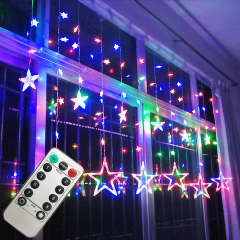 Cadena de luces LED con pentagrama, cortina de estrellas, hadas, iluminación de cumpleaños, Navidad, decoración interior, control remoto ► Foto 1/6