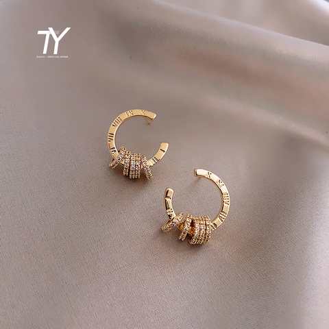 Pendientes de tuerca redondos clásicos romanos para mujer, joyería Coreana de Sur con aguja Simple, aretes de fiesta con temperamento, novedad de 2022 ► Foto 1/6