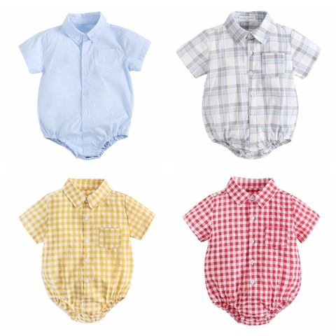 Sanlutoz-monos de algodón para bebés, ropa de moda para recién nacidos, de manga corta, a cuadros, de verano ► Foto 1/6