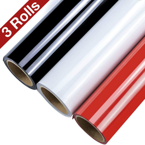 Vinilo de transferencia de calor, 3 rollos de vinilo HTV negro blanco y rojo hierro multicolor en vinilo para Cricut y silueta para camisetas ► Foto 1/6