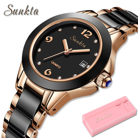 SUNKTA-Reloj de pulsera de cuarzo para mujer, accesorio de marca de lujo, brazalete de diamante resistente al agua, relojes de estilo femenino ► Foto 1/6
