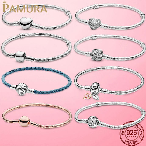 Pulsera con cadena de serpiente y corazón para mujer, 6 estilos, Plata de Ley 925, Original, dije bisutería de abalorios, regalo ► Foto 1/6